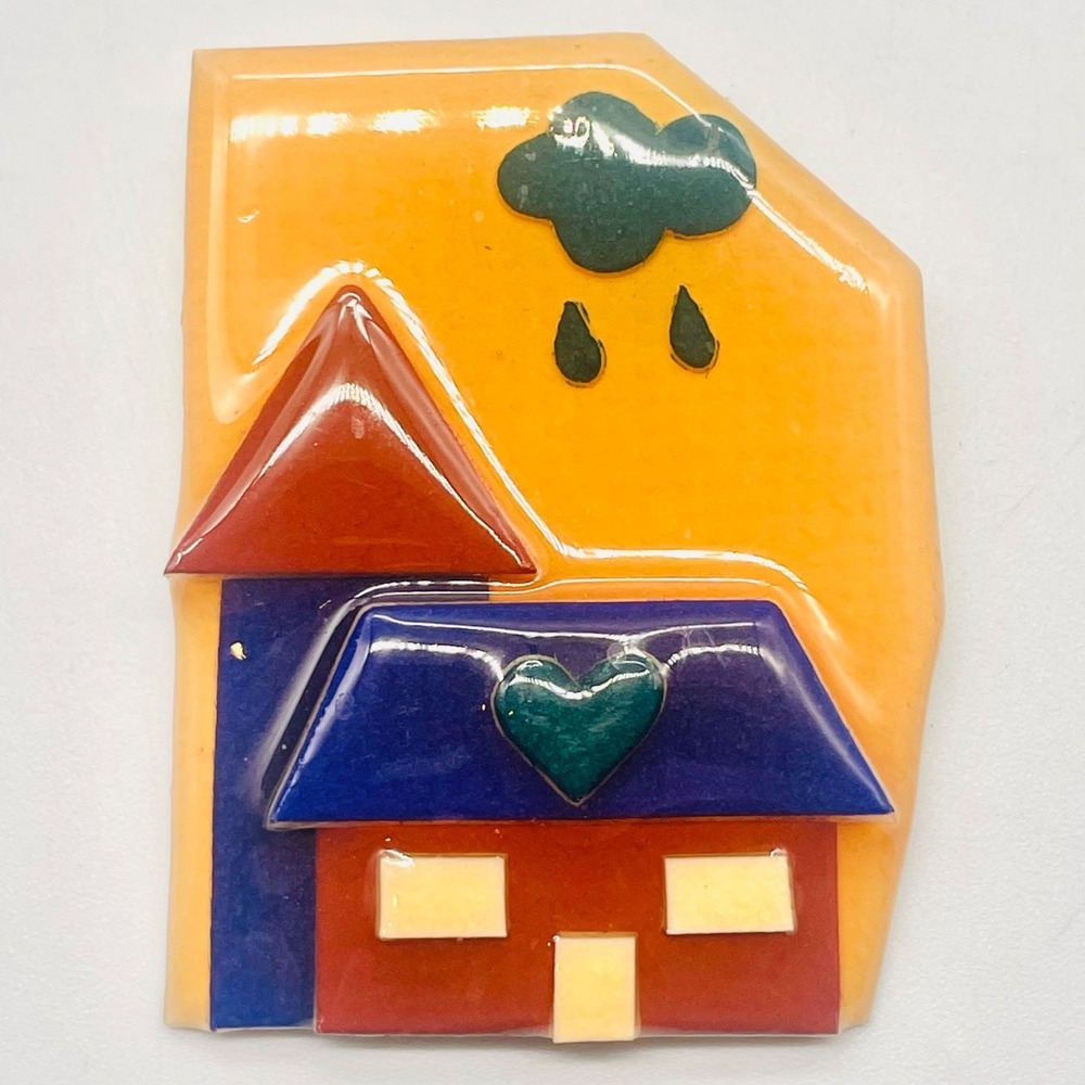 Lucinda House Pins Brooch Resin Whimsical Cottage Heart Rain Cloud Art 2.25x1.75